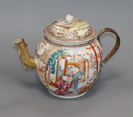 A large Chinese famille rose teapot, Qianlong period, replacement metal handle height 19cm